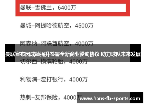 曼联宣布因成绩提升签署全新商业赞助协议 助力球队未来发展 曼联宣布因成绩提升签署全新商业赞助协议 助力球队未来发展